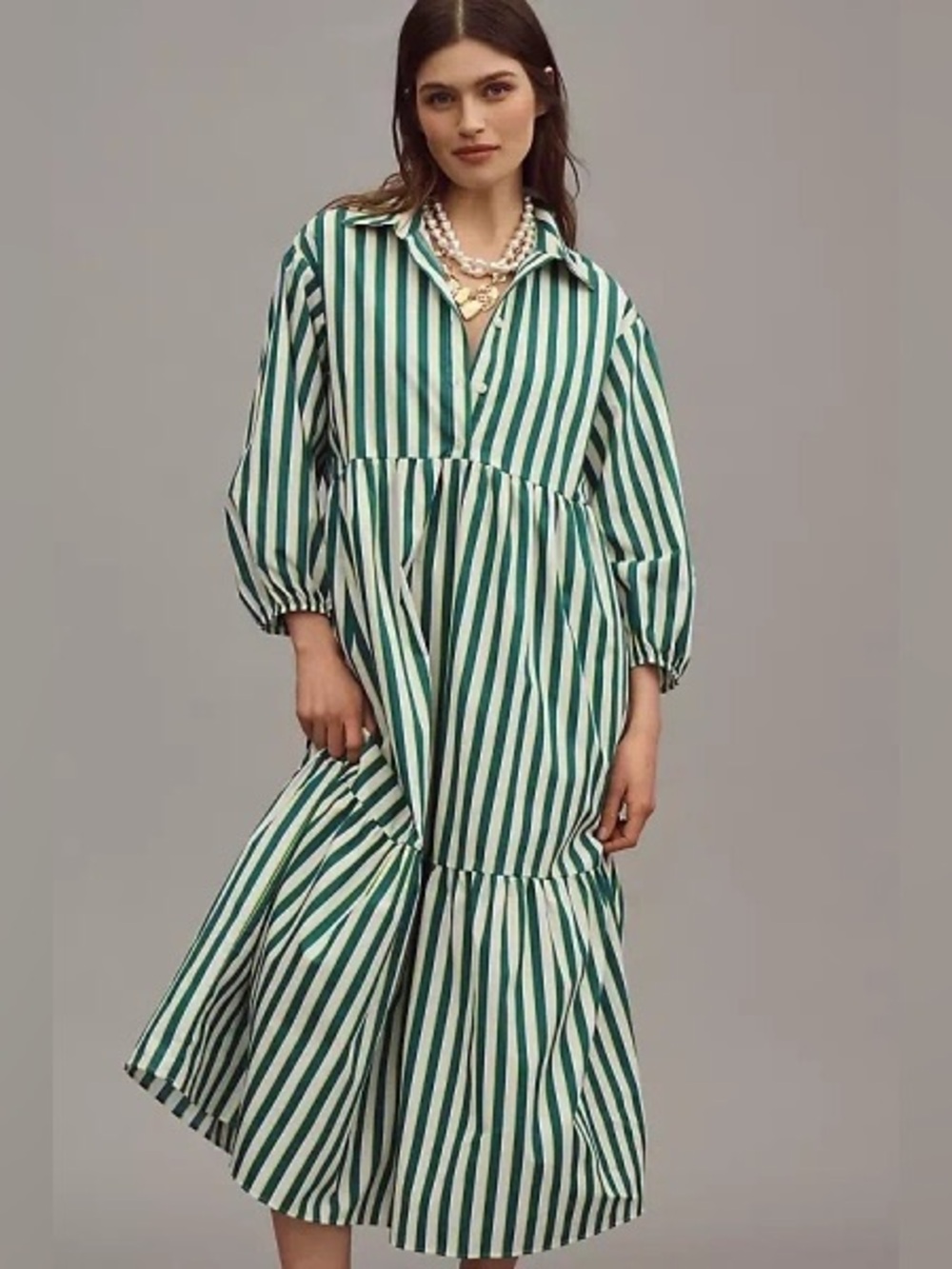 Anthropologie Maeve Shirt Dress Green Women Bettina Tiered Retro Vacay Size 1X